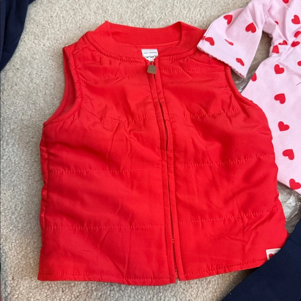 Carter’s 12 M Girls outfit heart top vest leggings NWT